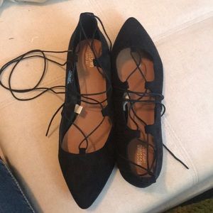 Black Lace-Up Flats